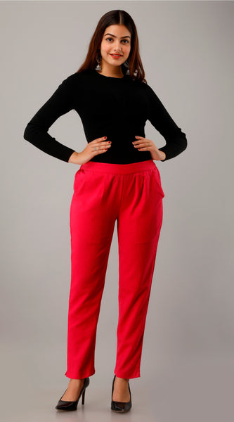 Svarchi Women's Cotton Flax Solid Straight Trouser Pant (Pink)