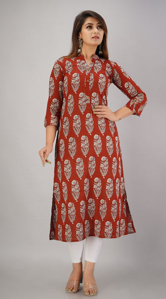 Svarchi Women's Rayon Printed Straight Kurta (Maroon)