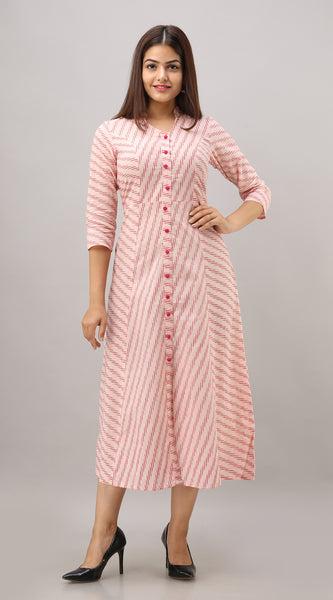 Svarchi Women's Rayon Striped Printed A-Line Kurta (Pink)