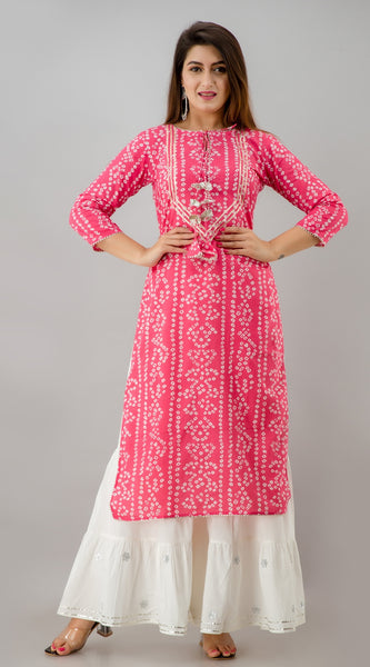 Svarchi Womens Rayon Buti Print Flared Kurta Sharara (Pink)