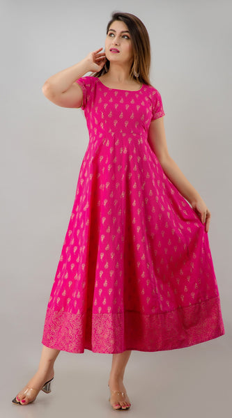 Svarchi Womens Rayon Paisley Print Anarkali Dress (Pink)
