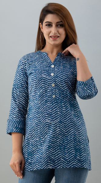 Svarchi Womens Rayon  Block Print Straight Tunic (Blue)