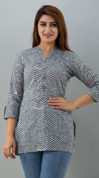 Svarchi Womens Rayon  Block Print Straight Tunic (Grey)