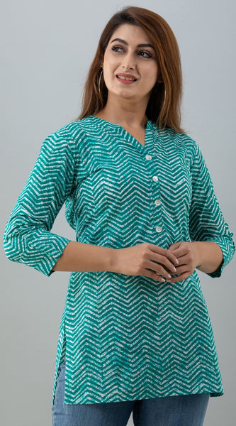 Svarchi Womens Rayon Block Print Straight Tunic (Turquoise)