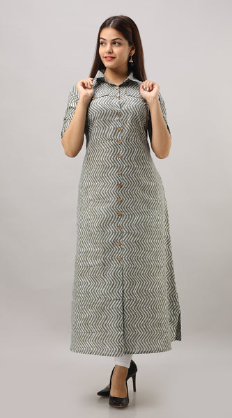 Svarchi Women's Rayon Zig Zag Printed A-Line Kurta (Khaki)