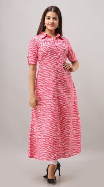 Svarchi Women's Rayon Zig Zag Printed A-Line Kurta (Pink)