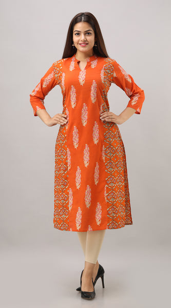 Svarchi Women's Rayon Printed Straight Kurta (Orange)