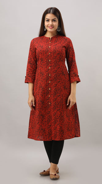 Svarchi Women's Rayon Floral Printed A-Line Kurta (Maroon)