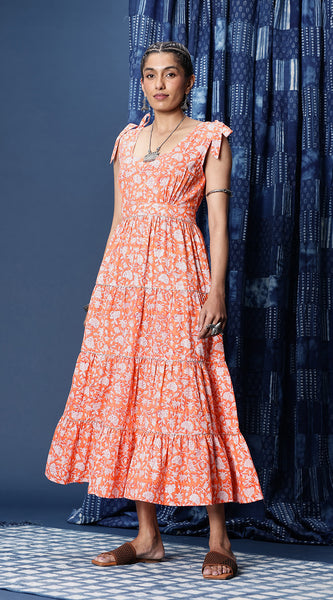 Svarchi Printed Floral A-Line Midi Tiered Ethnic Dresses