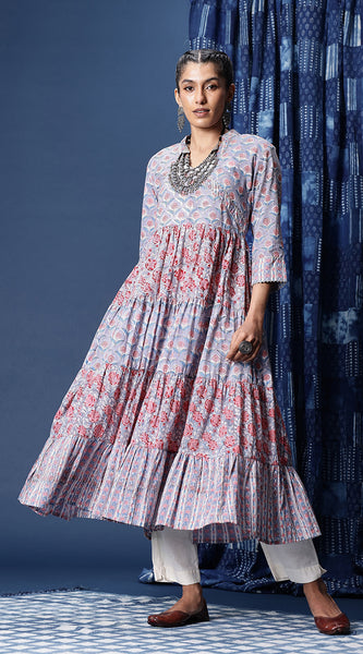 Svarchi Women's Pure Cotton Floral Printed Anarkali Kurta