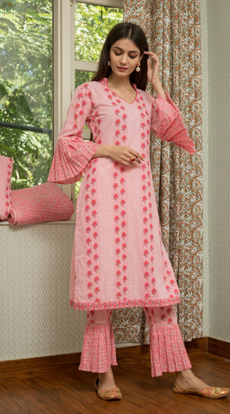 Svarchi Blush Pink and Punch Pink Premium Cotton Suit Set