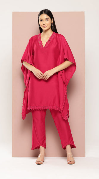 Svarchi Womens silk Solid Kaftan style Co-ord Set