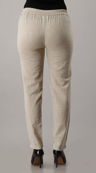 Svarchi Women's Cotton Flax Solid Straight Trouser Pant (Beige)