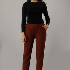 Svarchi Women's Cotton Flax Solid Straight Trouser Pant (Dark Brown)