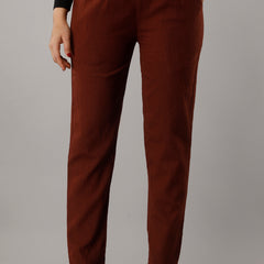 Svarchi Women's Cotton Flax Solid Straight Trouser Pant (Dark Brown)