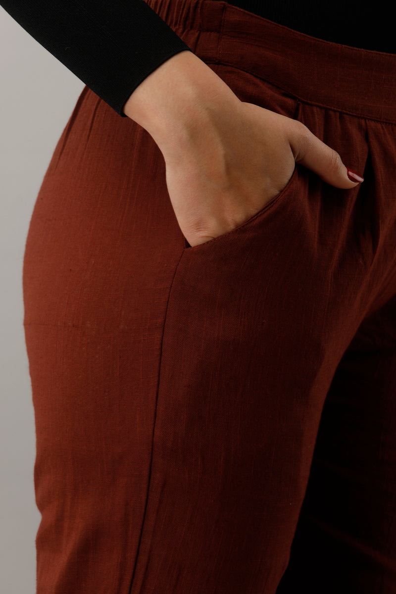 Svarchi Women's Cotton Flax Solid Straight Trouser Pant (Dark Brown)