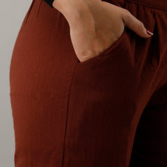 Svarchi Women's Cotton Flax Solid Straight Trouser Pant (Dark Brown)