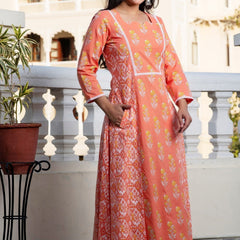 Svarchi Melon Cantaloupe Orange Premium Cotton Ankle Length Dress