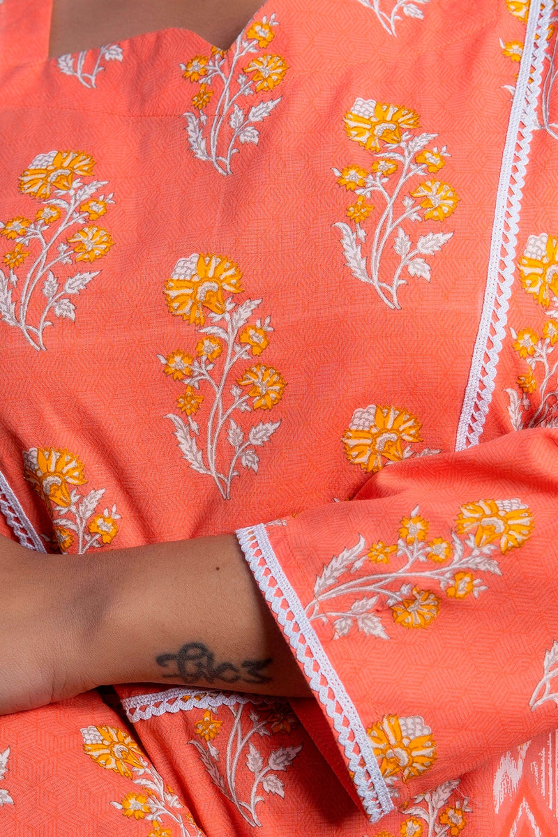 Svarchi Melon Cantaloupe Orange Premium Cotton Ankle Length Dress