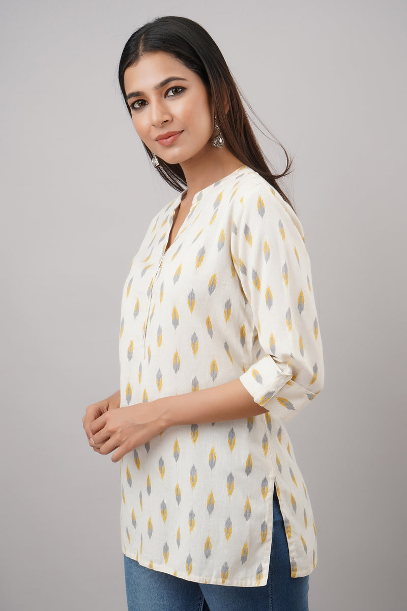 Svarchi Women's Rayon Cotton Blend Block Print Straight Tunic (White)
