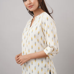 Svarchi Women's Rayon Cotton Blend Block Print Straight Tunic (White)
