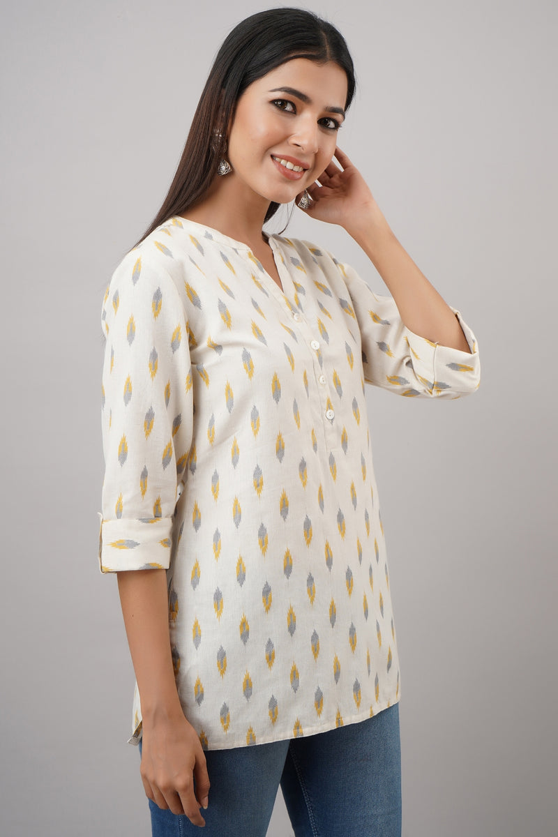 Svarchi Women's Rayon Cotton Blend Block Print Straight Tunic (White)