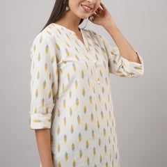 Svarchi Women's Rayon Cotton Blend Block Print Straight Tunic (White)
