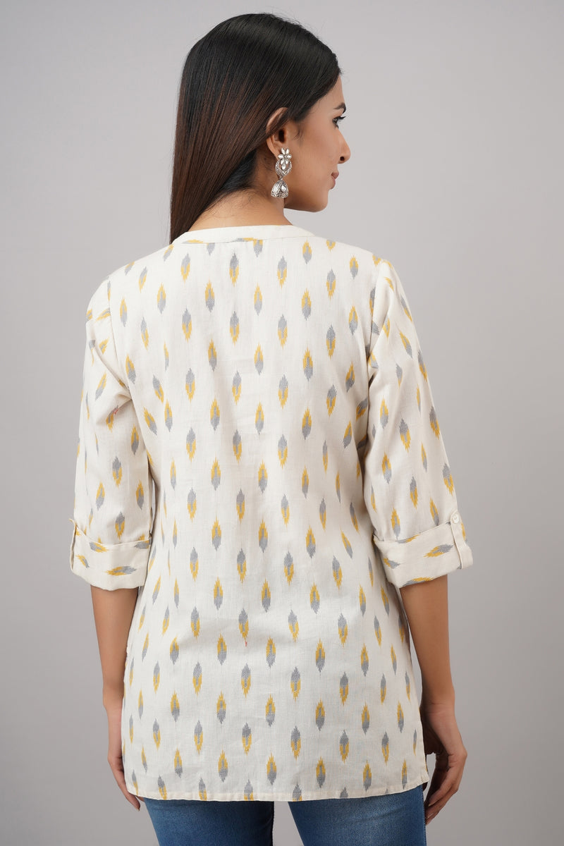 Svarchi Women's Rayon Cotton Blend Block Print Straight Tunic (White)