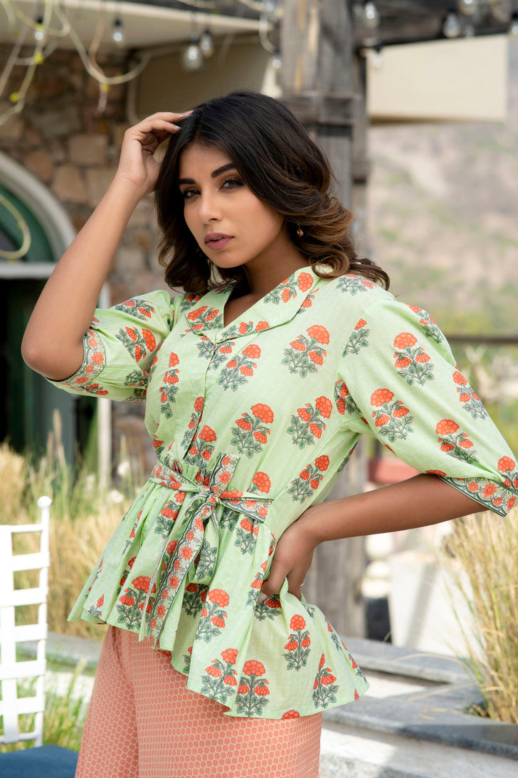 Svarchi Pistachio Green- Squash Orange Premium Cotton 2 Piece Set