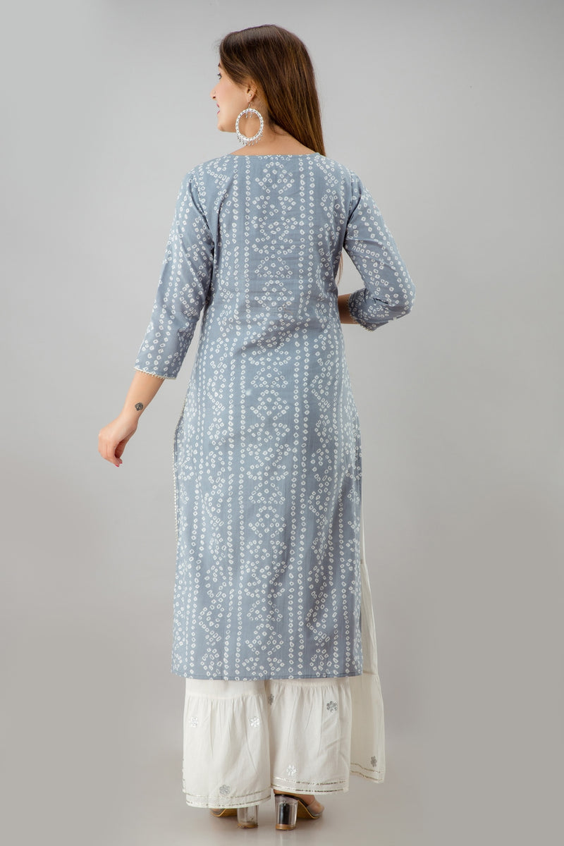 Svarchi  Womens Rayon  Bandhej Print Straight Kurta  (Grey)