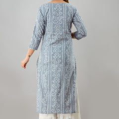 Svarchi  Womens Rayon  Bandhej Print Straight Kurta  (Grey)