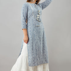 Svarchi  Womens Rayon  Bandhej Print Straight Kurta  (Grey)