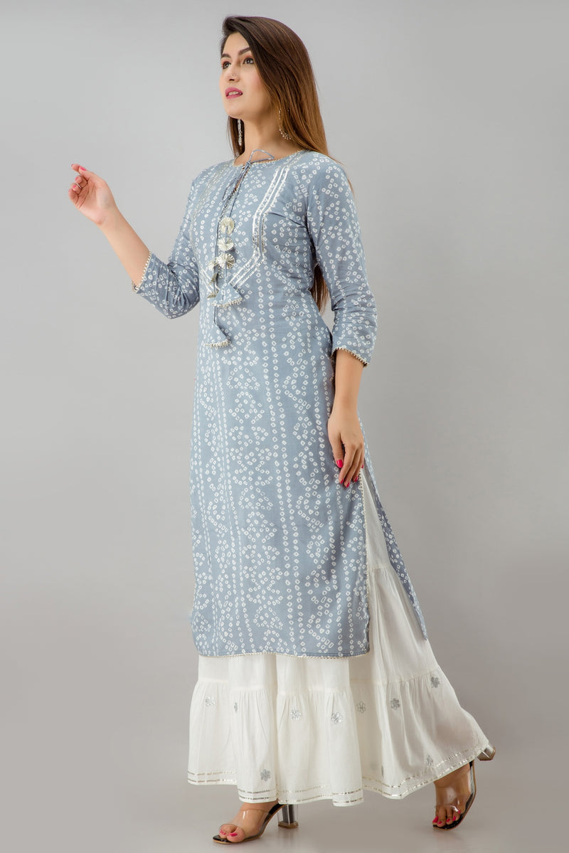 Svarchi  Womens Rayon  Bandhej Print Straight Kurta  (Grey)