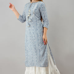Svarchi  Womens Rayon  Bandhej Print Straight Kurta  (Grey)