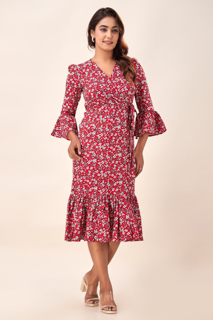 Svarchi Womens Poly Crepe Floral Printed A-Line Long Midi Dress (Red) Svarchi Jaipur Svarchi Womens Poly Crepe Floral Printed A-Line Long Midi Dress (Red) Svarchi Jaipur
