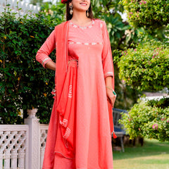 Svarchi Pink flared Kurta with Pant and Chiffon Dupatta
