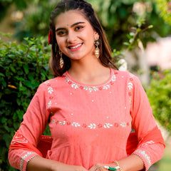 Svarchi Pink flared Kurta with Pant and Chiffon Dupatta