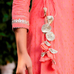 Svarchi Pink flared Kurta with Pant and Chiffon Dupatta