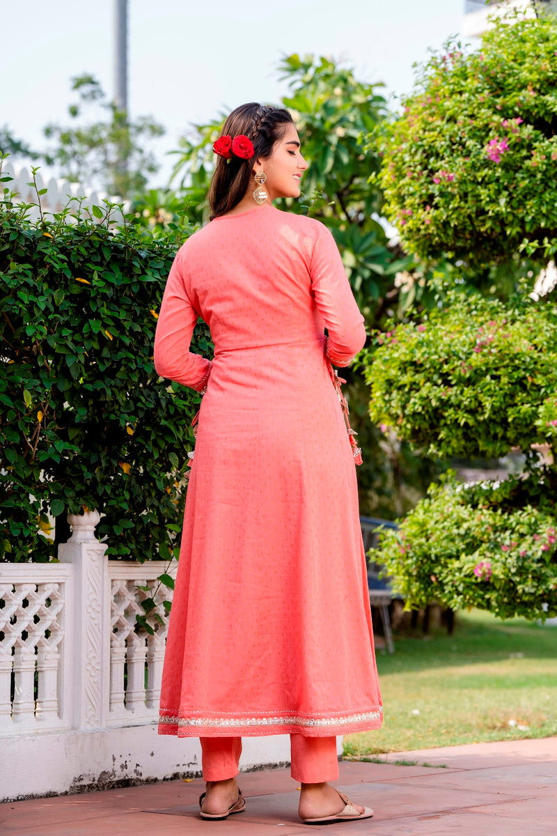Svarchi Pink flared Kurta with Pant and Chiffon Dupatta