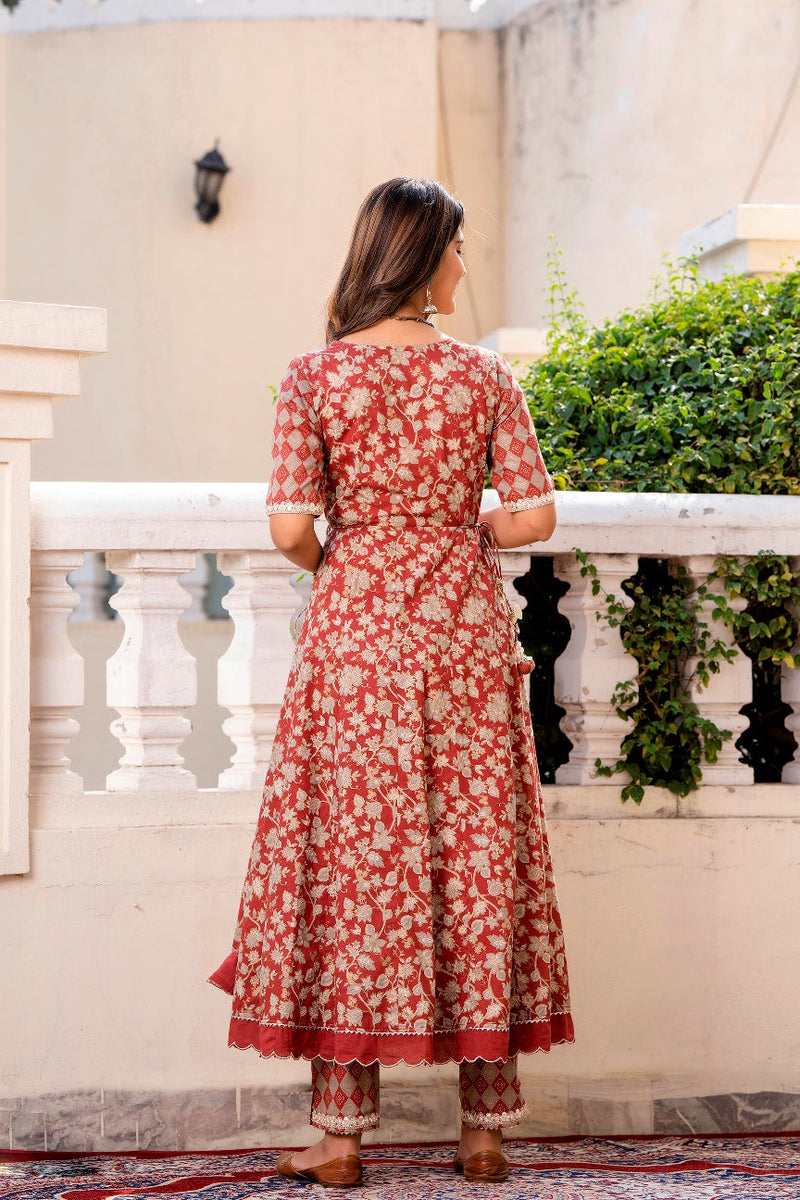 Svarchi Maroon flared Kurta with Pant and Organza Dupatta