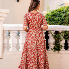 Svarchi Maroon flared Kurta with Pant and Organza Dupatta