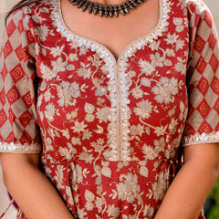 Svarchi Maroon flared Kurta with Pant and Organza Dupatta