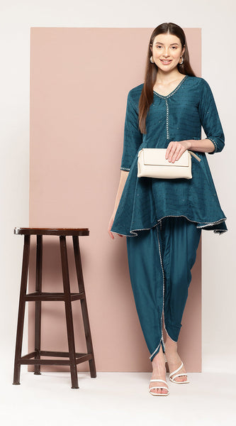 Svarchi Womens Muslin Silk Solid  Kurti and Pant Set